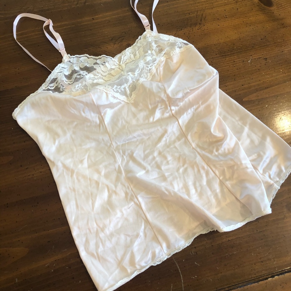 Pink and ivory lace vintage cami